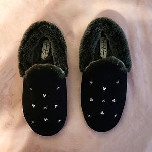 Jessica Simpson Embellished Slipper Women's Sz XL(9-10) Gray Faux Fur Lined 7986
